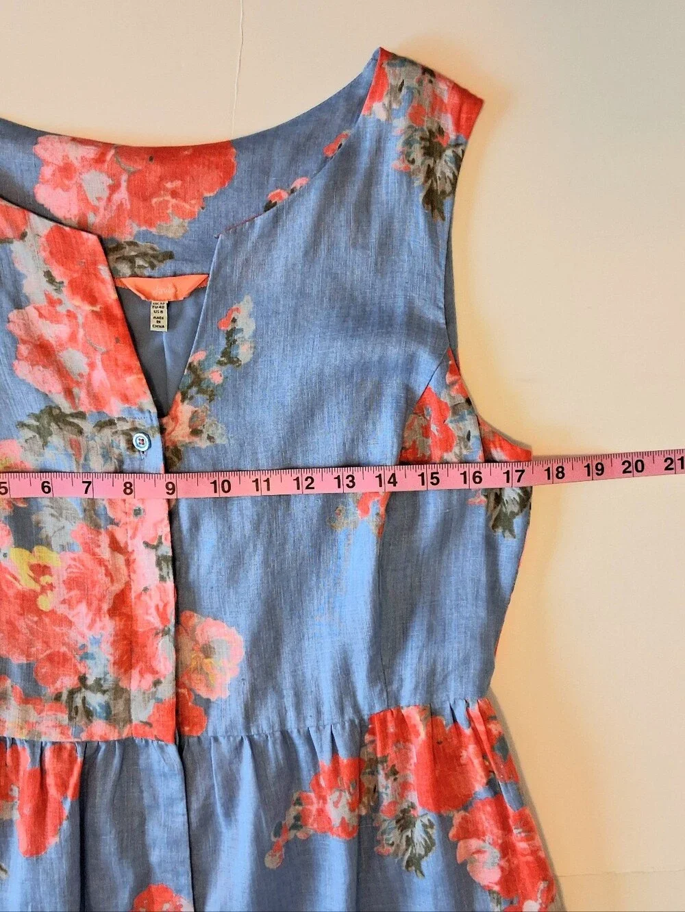 Joules Lisia Flax Linen Floral Print Sleeveless Dress Sz US 8 Blue Red